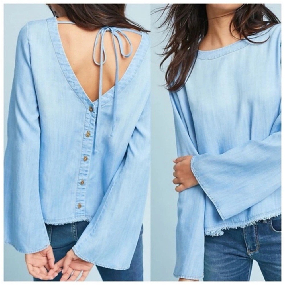 Anthropologie Cloth & Stone‎ Chambray Button-Back Top Shirt Size XS Denim Blue